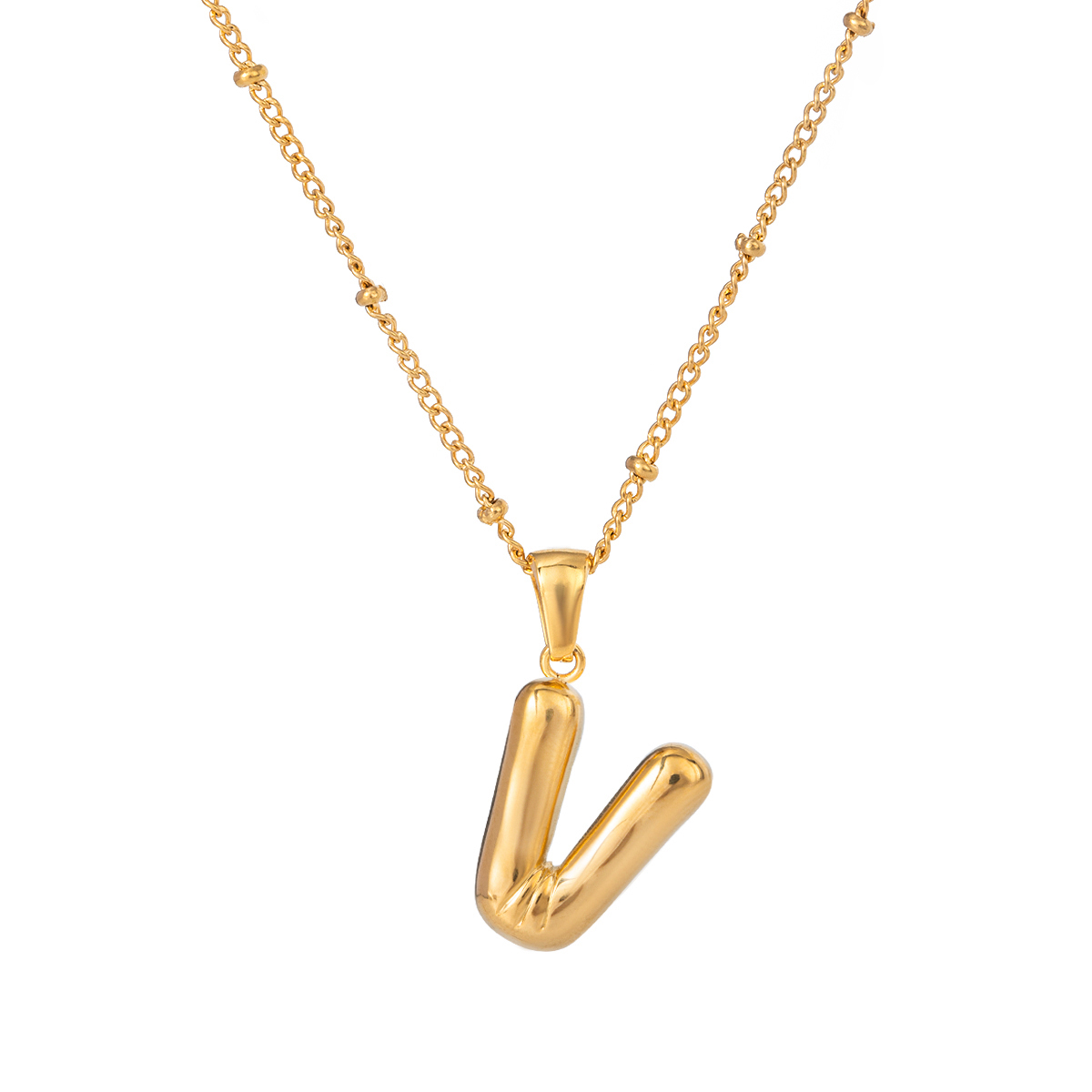 Goud / 1 stuk Eenvoudige casual stijl lettervorm V roestvrij staal 18K verguld dames hanger ketting Afbeelding22